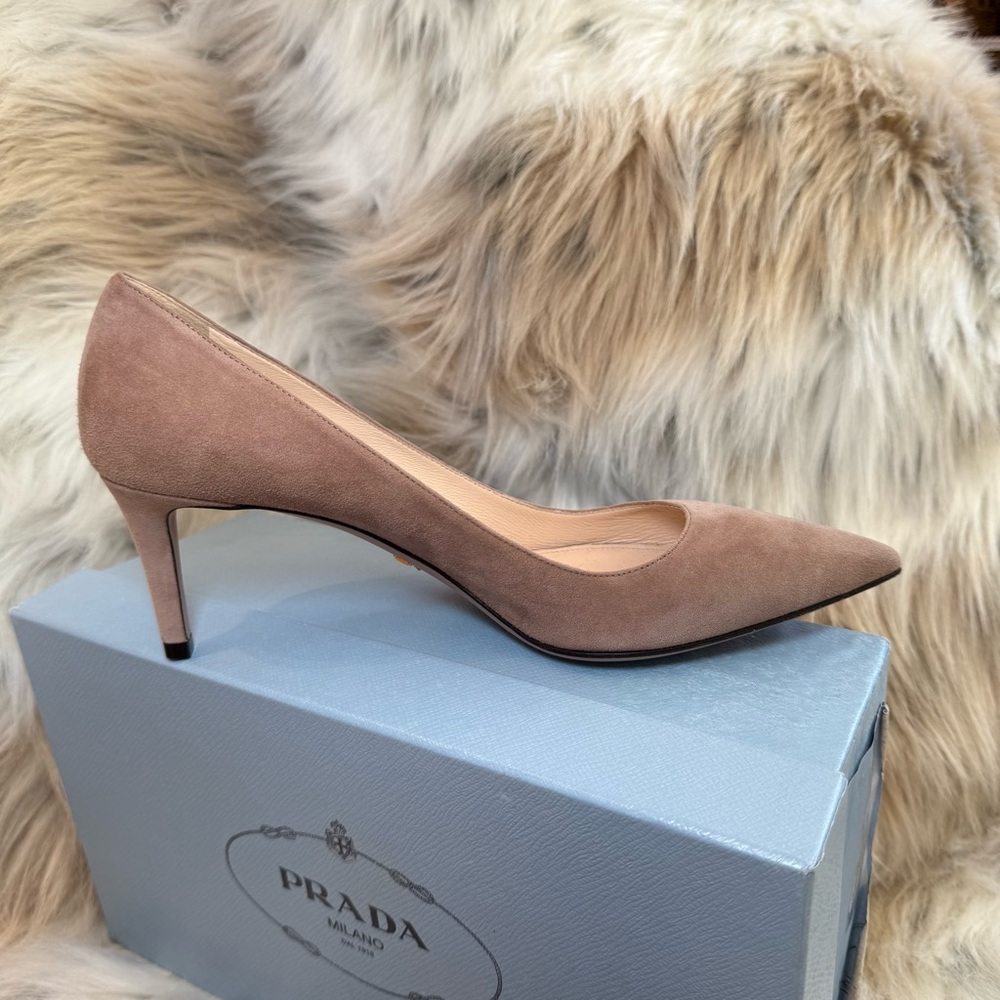 Prada Women's Dark Rose Suede Heels New with Box and Dust Bags